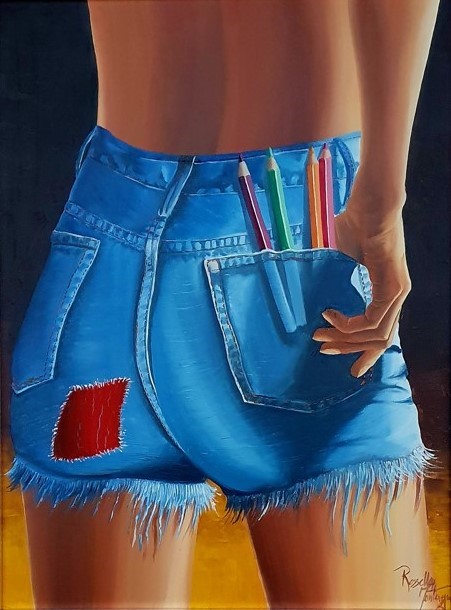 Olio su cartone telato RAGAZZA IN JEANS 30x40